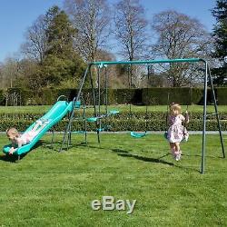 Rebo Childrens Metal Garden Swing Set Double Swing, Glider + Slide