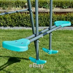 Rebo Childrens Metal Garden Swing Set Double Swing, Glider + Slide