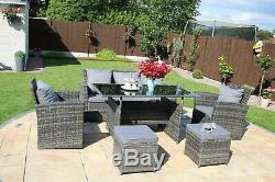 Rosen 7 Seater Rattan Garden Dining Table Sofa Set Outdoor Grey With Rain Cvoer
