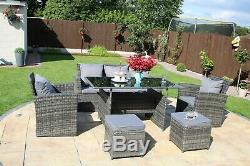 Rosen 7 Seater Rattan Garden Dining Table Sofa Set Outdoor Grey With Rain Cvoer