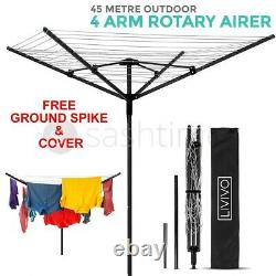 NEW 4 ARM ROTARY GARDEN WASHING LINE CLOTHES AIRER DRYER OUTDOOR FREE COVER 