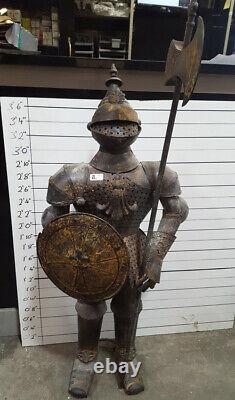 Rustic Metal Suit Of Armour Medieval Knight Statue Ornament H140cm Garden Decor