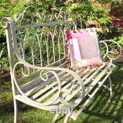 Rustic Vintage Metal Garden Bench outdoor seating chair cream furniture
