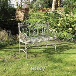Rustic Vintage Metal Garden Bench outdoor seating chair cream furniture