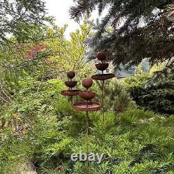 Rusty flower garden stakes, Metal rain catchers, Bird bath outdoor garden decor