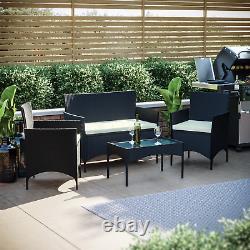 SALE Kendal 4 Piece Rattan Set Modern Garden Patio Furniture Table Chairs Black