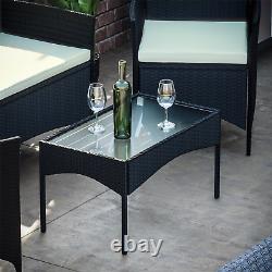 SALE Kendal 4 Piece Rattan Set Modern Garden Patio Furniture Table Chairs Black