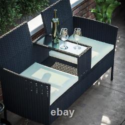 SALE Love Seat Rattan Bench Table Set Garden Furniture Black
