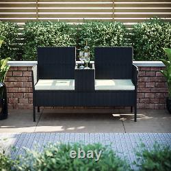 SALE Love Seat Rattan Bench Table Set Garden Furniture Black