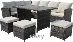 SFS019 Rattan Garden Furniture 9 Seater Corner Sofa Dining Table Outdoor Set