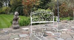 Salvora French Style Folding Metal Garden Bench, Antique White-GF11W