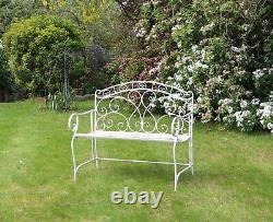 Salvora French Style Folding Metal Garden Bench, Antique White-GF11W