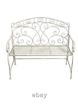 Salvora French Style Folding Metal Garden Bench, Antique White-GF11W