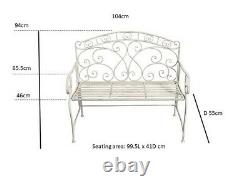 Salvora French Style Folding Metal Garden Bench, Antique White-GF11W