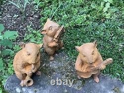 Set Of 3 Metal Rusty Cast Iron Musical Hamsters Statue Garden Ornaments