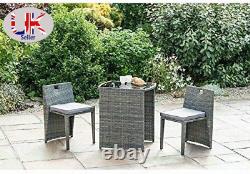 Set of 3 Rattan Effect Compact Square Bistro Chairs & Table Garden Furniture