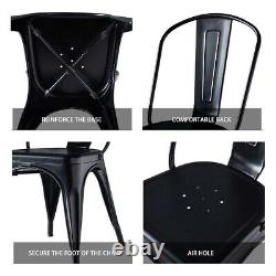 Set of 4 Tolix Style Metal Dining Chairs Black Industrial Home Garden Chairs UK