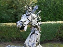 Silver Black Rearing Horse 125 cm Home/Garden Art Statue Ornament Sculpture