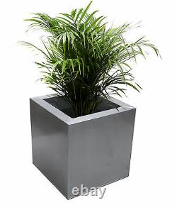 Silver Cube Metal Planter Garden Steel Zinc Plant Flower Pot Indoor Outdoor Grey