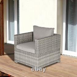 Single Wicker Sofa Chair Furniture with Padded Cushion for Garden Balcony Grey