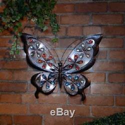 Solar Bright LED Light Metal Butterfly Garden Ornaments Decoration Wall Art