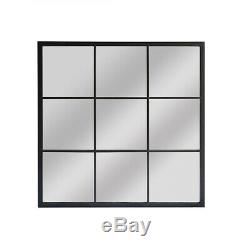 Square Window Pane Mirror/ Industrial Metal Mirror, Black-M38BK