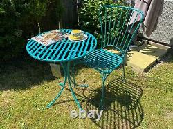 Stunning French Blue Metal Garden Bistro Set Round Metal Table And Chair New