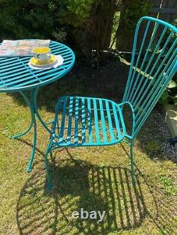 Stunning French Blue Metal Garden Bistro Set Round Metal Table And Chair New