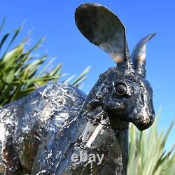 Stunning Recycled Metal Running Hare Garden Sculpture