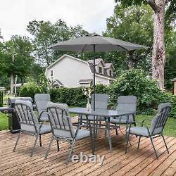 Table Chairs 7Set Outdoor Garden Patio Grey Furniture Glass Table itzcominghome
