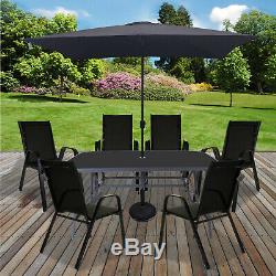 Table & Chairs Set Outdoor Garden Patio Black Furniture Glass Table Parasol Base