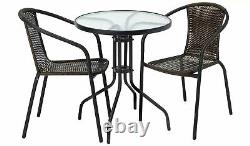 Tasmania Rattan Effect Patio/Balcony Set Brown Bistro Table & 2 Chairs Set
