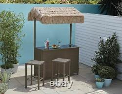 Tiki 3-Piece Bar Set withTropical Canopy Garden Furniture Grey