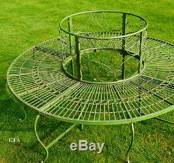 Tree Bench Garden Circular Seating Antique Green aged Paint vintage styled