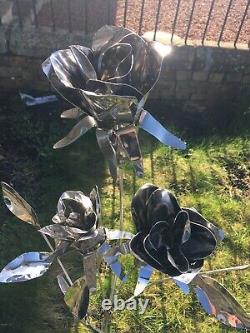 Triple Headed Garden Rose Metal Garden Sculpture Baye Steel Art