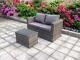Twin Two Rattan Garden Wicker Outdoor Conservatory Sofa Furniture Dining Grey