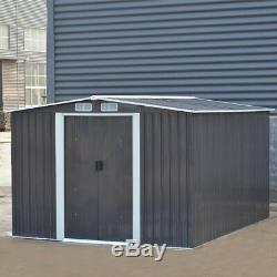 UK Metal Garden Sheds Apex Galvanised Steel Outdoor Heavy-Duty Storage Free Base