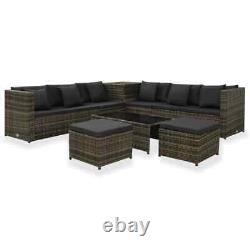 VidaXL 8 Piece Garden Lounge Set with Cushions Poly Rattan Grey Garden Furniture
