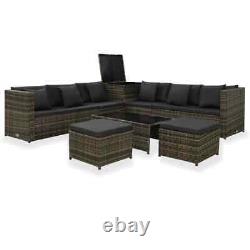 VidaXL 8 Piece Garden Lounge Set with Cushions Poly Rattan Grey Garden Furniture