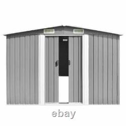 VidaXL Garden Shed 257x489x181cm Metal Grey Outdoor Tool Storage House Cabin