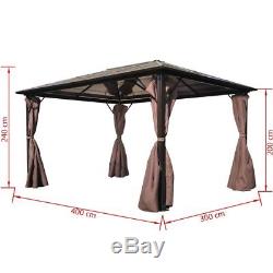 VidaXL Gazebo with Curtain Garden Shelter Tent Canopy Brown Aluminium 2 Sizes
