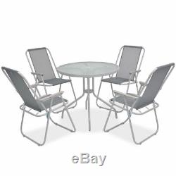 VidaXL Outdoor Dining Set 6/8 Piece Textilene Grey Garden Table Chair Umbrella