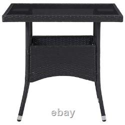 VidaXL Outdoor Garden Dining Table Black Poly Rattan and Glass Home Furniture
