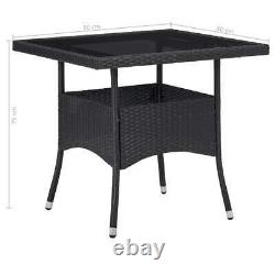 VidaXL Outdoor Garden Dining Table Black Poly Rattan and Glass Home Furniture