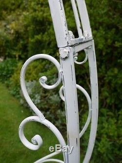 Vintage garden arch steel pergola rose arch aged white with planters aged white