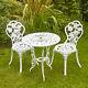 White Bistro Set Outdoor Patio Garden Furniture Table And 2 Chairs Metal Frame