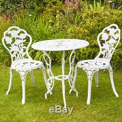 White Bistro Set Outdoor Patio Garden Furniture Table and 2 Chairs Metal Frame