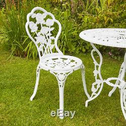 White Bistro Set Outdoor Patio Garden Furniture Table and 2 Chairs Metal Frame