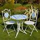 White Blue Mosaic Bistro Set Outdoor Patio Garden Table And 2 Chairs Metal Frame
