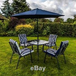 Wido 6 PIECE OUTDOOR GARDEN FURNITURE SET PADDED CUSHIONS CHAIR TABLE & PARASOL
